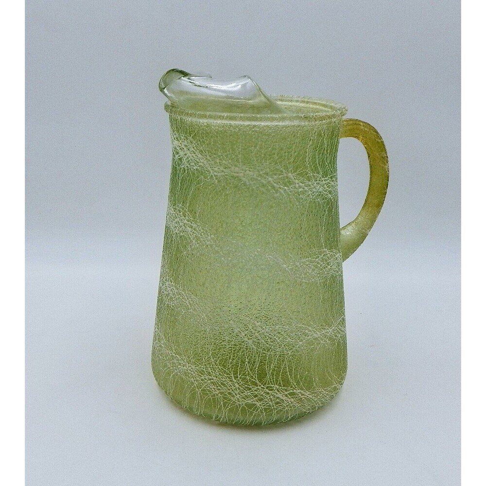 Color Craft Spaghetti String Drizzle Pitcher Green Glass Tea Water Mid Century